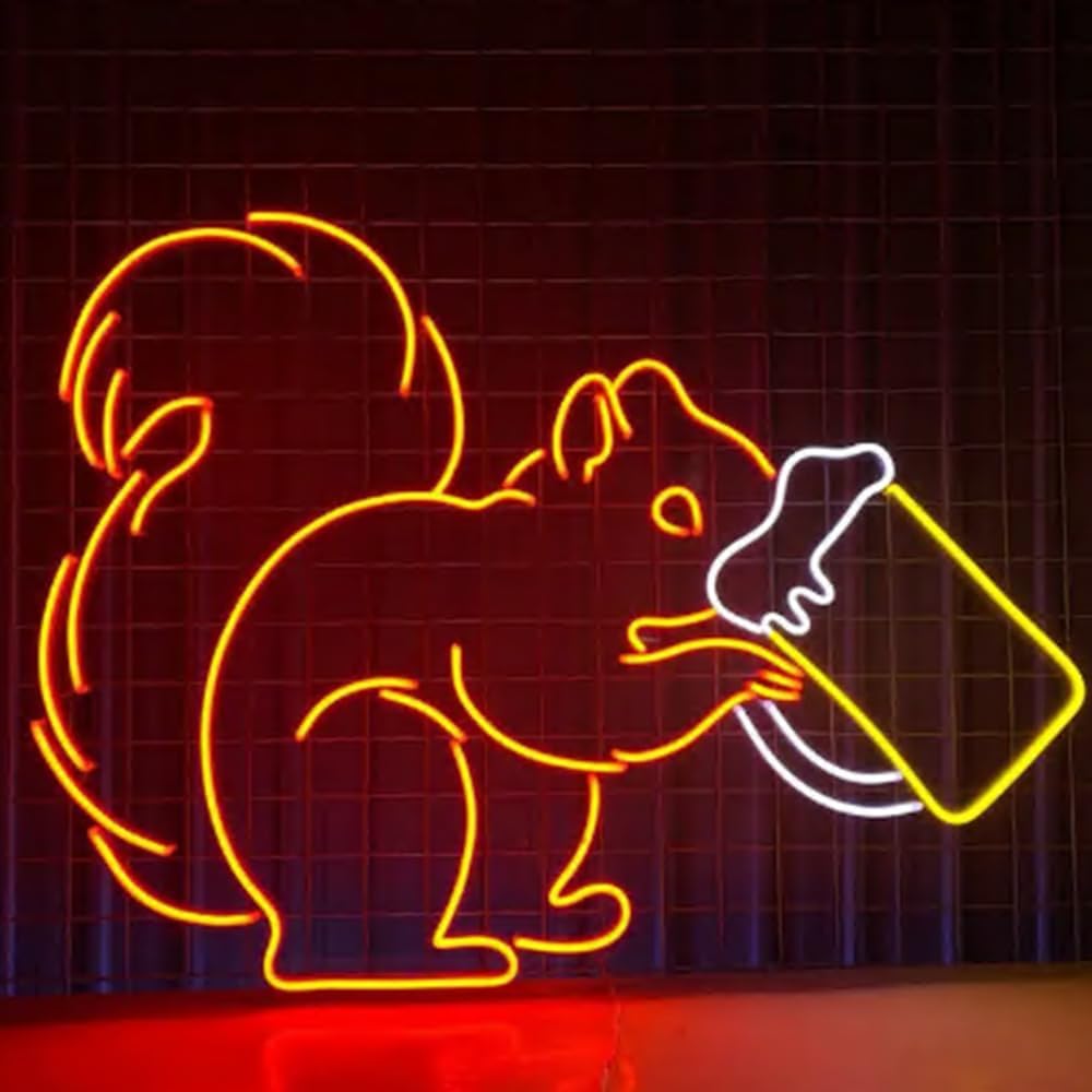 Squirrel Drinking Beer Neon Sign, 20inches Cocktail Squirrel Neon Led Light,Beer Room Bar Club Wall Décor