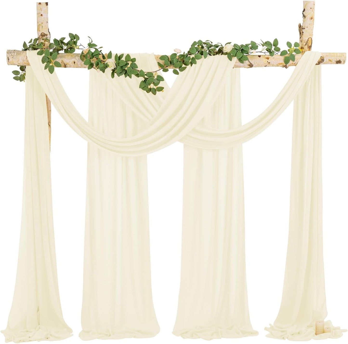 Wedding Arch Draping Fabric, 4 Panels 28" x20ft Ivory Wedding Arch Drapes, Sheer Chiffon Curtain Arbor Drapery Ceiling Drapes Sheer Backdrop Curtains for Wedding Ceremony Party Ceiling Decor
