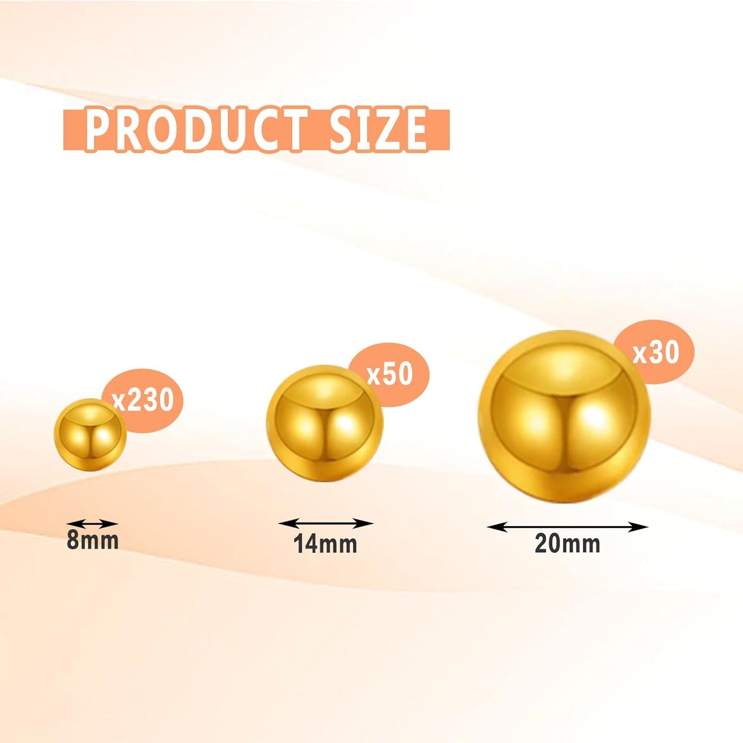 300Pcs Vase Filler BrightGold No Hole Faux Pearl Beads for Vase Filling Decorations, Candle Centerpieces, Wedding Centerpieces, Home Party Decor (8/14/20mm)