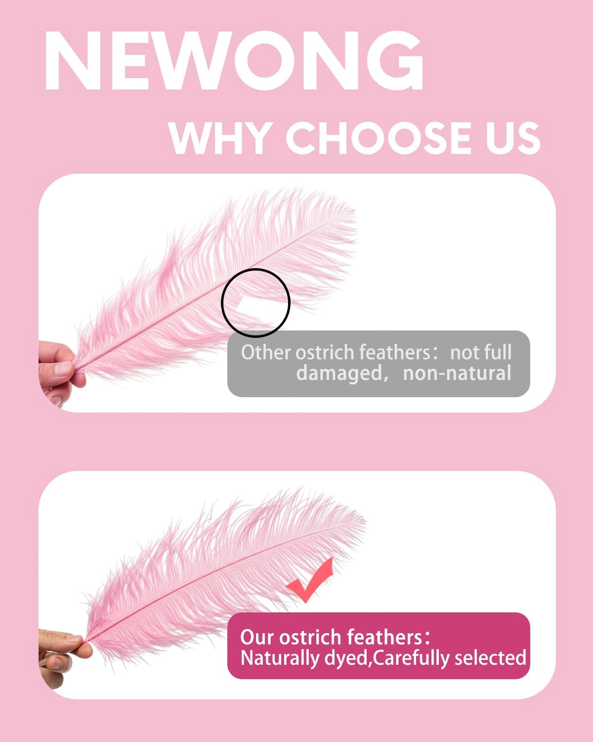 NEWONG 30pcs Light Pink Ostrich Feathers Natural Bulk 11-14inch(28-35cm) Vase Craft Wedding Home Party Centerpieces Christmas Day Decoration