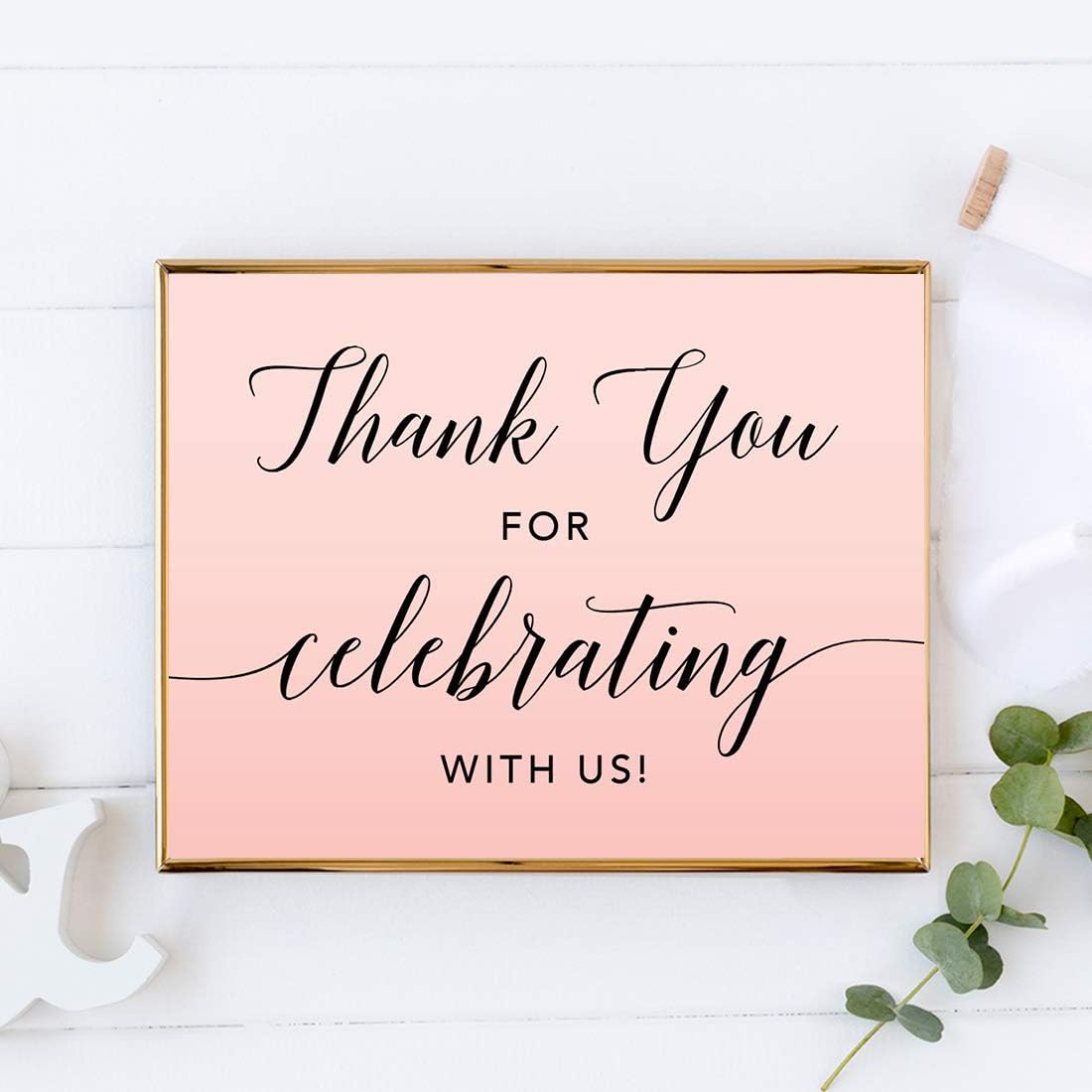 Andaz Press Blush Pink Rose Elegant Party Collection, 8.5x11-inch Unframed Party Sign, Thank You for Celebrating With Us, 1-Pack, Party Favor Table Signage Decor