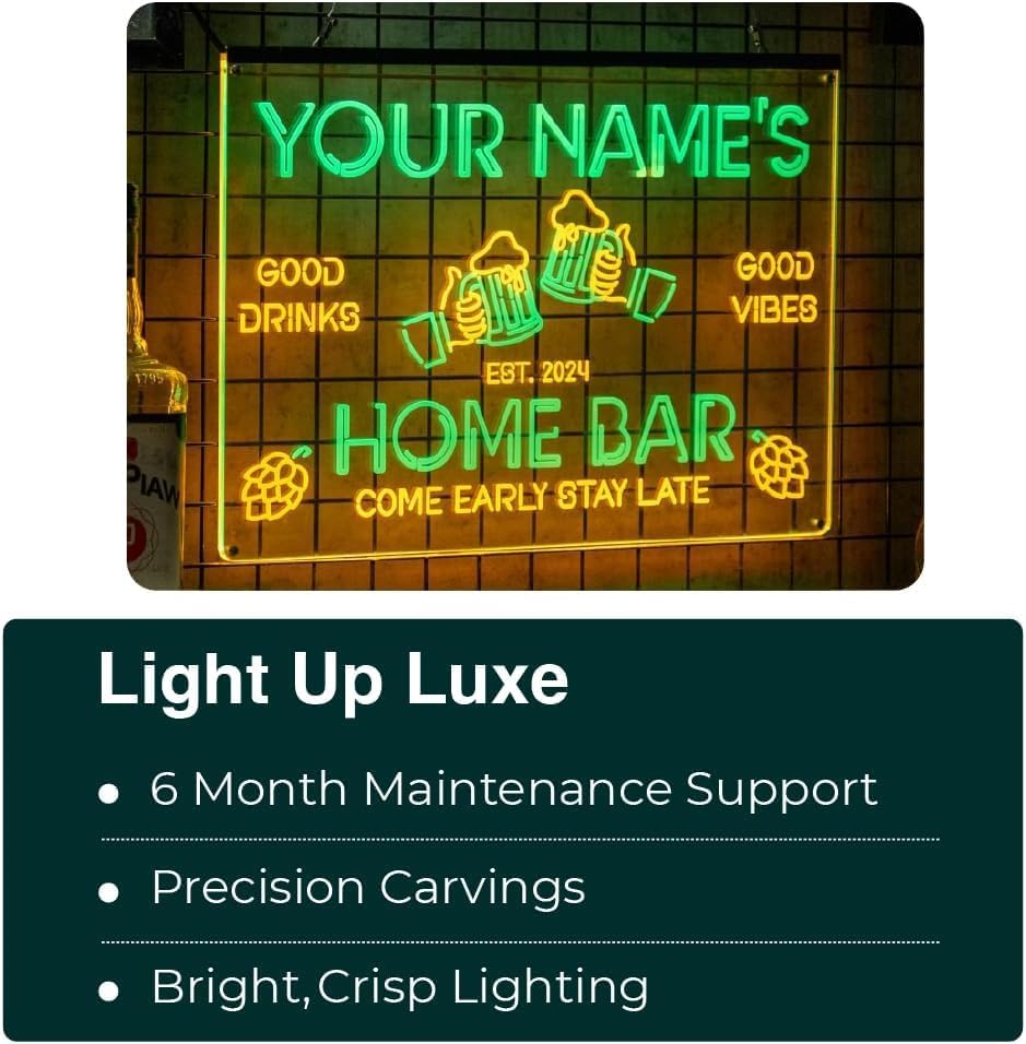 Custom Bar Neon Sign Personalized LED Signs for Man Cave Cool Home Bar Lighted Acrylic Table for Men Lounge Workshop Garage Poker Billiards Tavern Wall Decor Gifts