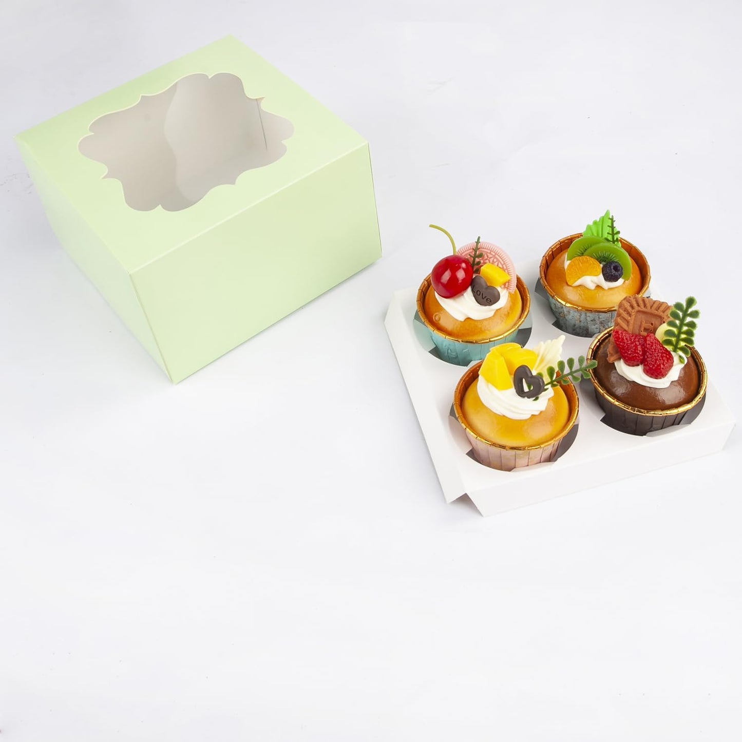 20 PCS 6.5 x 6.5 x 4 inch Paper, Cupcake Boxes with Inserts and Window Hold 4 Cupcakes, Bakery Boxes For Cupcakes Carrier, Cupcake Containers (Cyan-4 Holes)