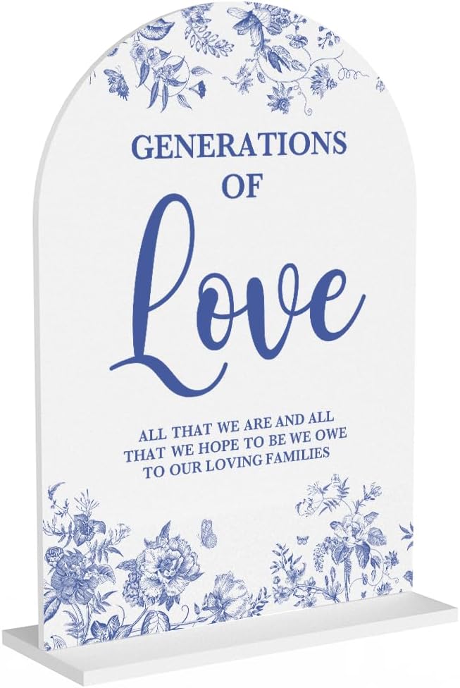 Acrylic Wedding Signs, Dusty Blue Wedding Decor, Blue Weddings Decor, Generations of Love Signs for Reception, Modern Calligraphy Arch Acrylic Table Top Sign for Weddings Parties Dinners (White)