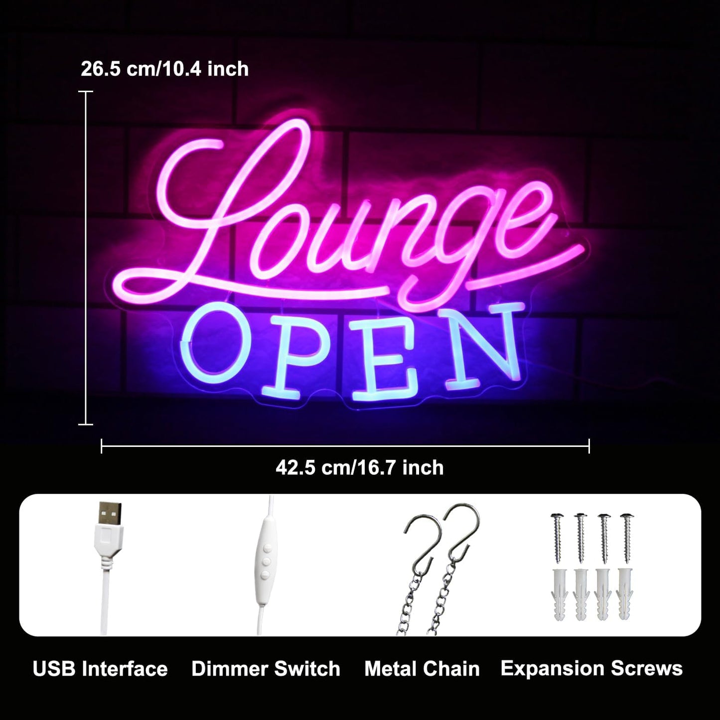 Lounge Open Neon Sign VIP Lounge Neon Light Pink Blue Letter LED Sign Dimmable Business Signs Light Up Signs for Bar Night Club Hotel Beauty Salon Decor