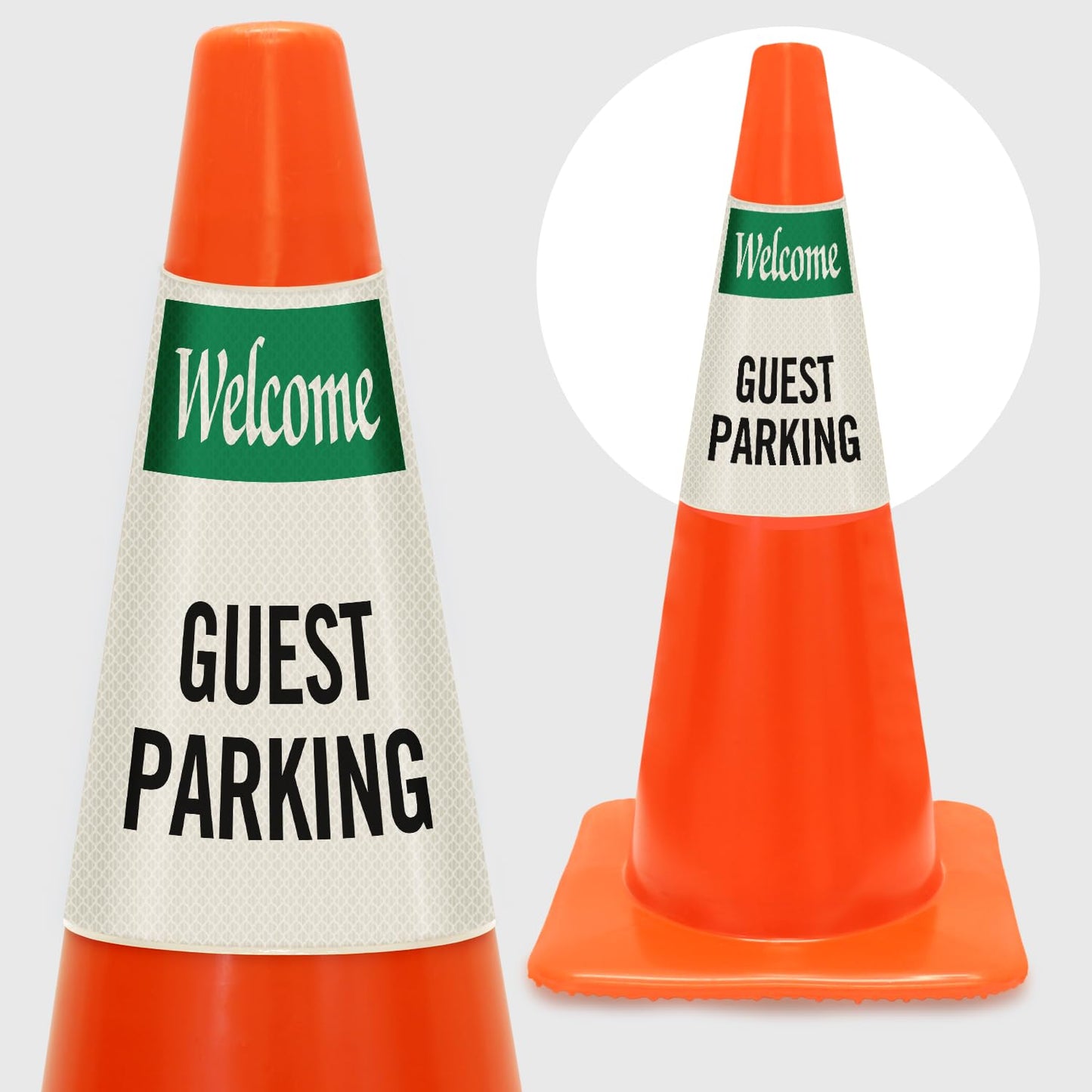 SmartSign 6-Pack "Welcome - Guest Parking" Reflective Cone Message Sleeve Collar, 360-Degree Visibility, Non-Adhesive Vinyl Signs for Traffic Safety Cones, 3-Side Print [Cone Not Included]