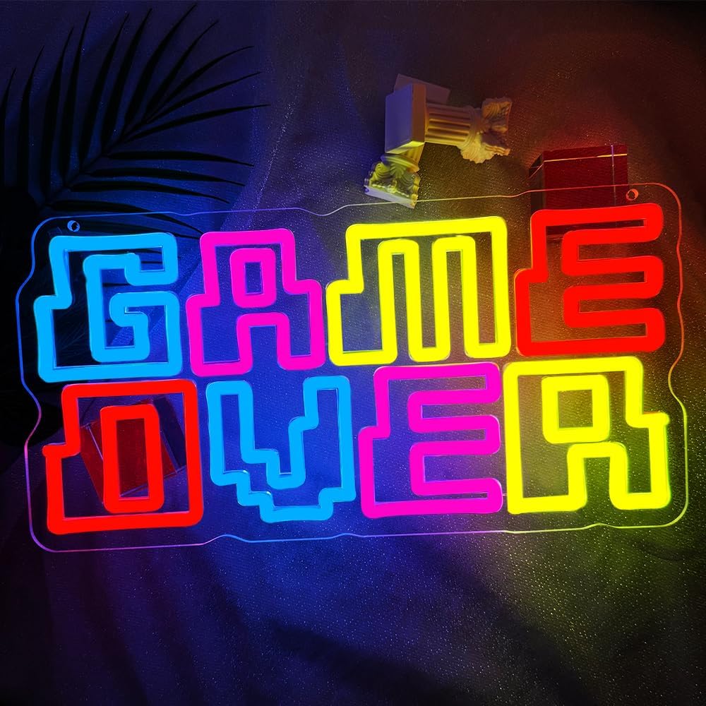 Game Room Neon Sign,Game Over Dimmable LED Light Signs for Wall Art Decor,Gamer Backdrop for Bedroom Club Party Man Cave,Gaming Gift for Boys Teen Men USB Powered（15.4"*7.9"）