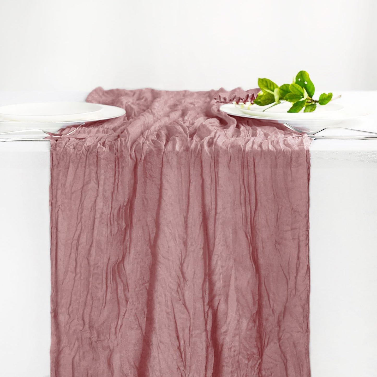 Hahuho Dusty Pink Cheesecloth Table Runner 10ft, Gauze Boho Rustic Table Runners for Wedding Birthday Party Baby Shower Decorations（1 Pack , 35x120 Inches）