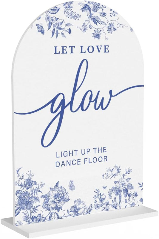 Acrylic Wedding Signs, Dusty Blue Wedding Decor, Blue Weddings Decor, Let Love Glow Signs for Reception, Modern Calligraphy Arch Acrylic Table Top Sign for Weddings Parties Dinners (White)