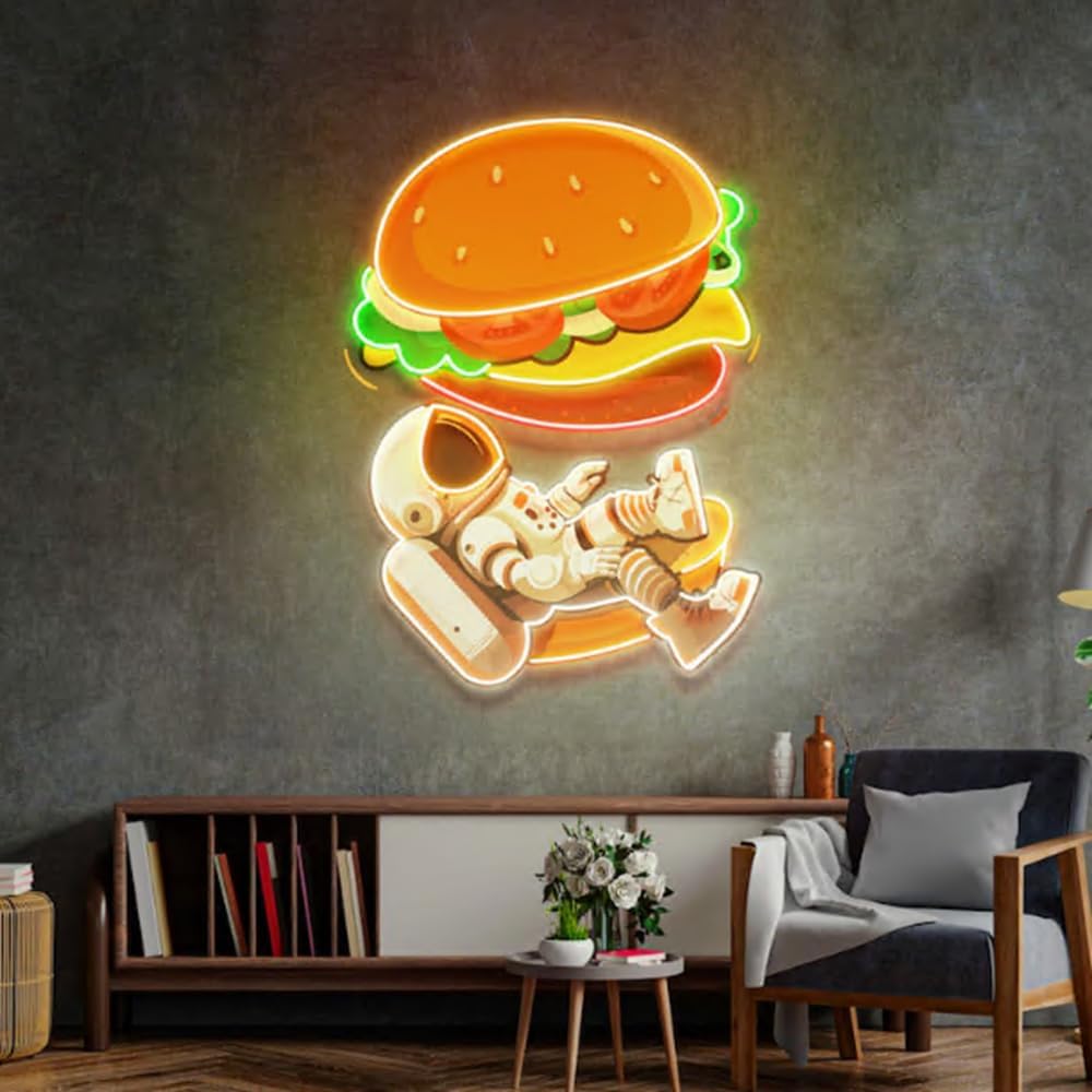Astronaut Burger Neon Sign, Coffee Shop Decor, Business sign led light Size:22inch