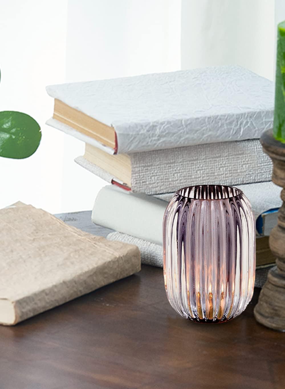 Serene Spaces Living Smoke Grey Optical Glass Votive Holder, Perfect for Weddings and Home Décor, Measures 5" Tall and 3.5" Diameter