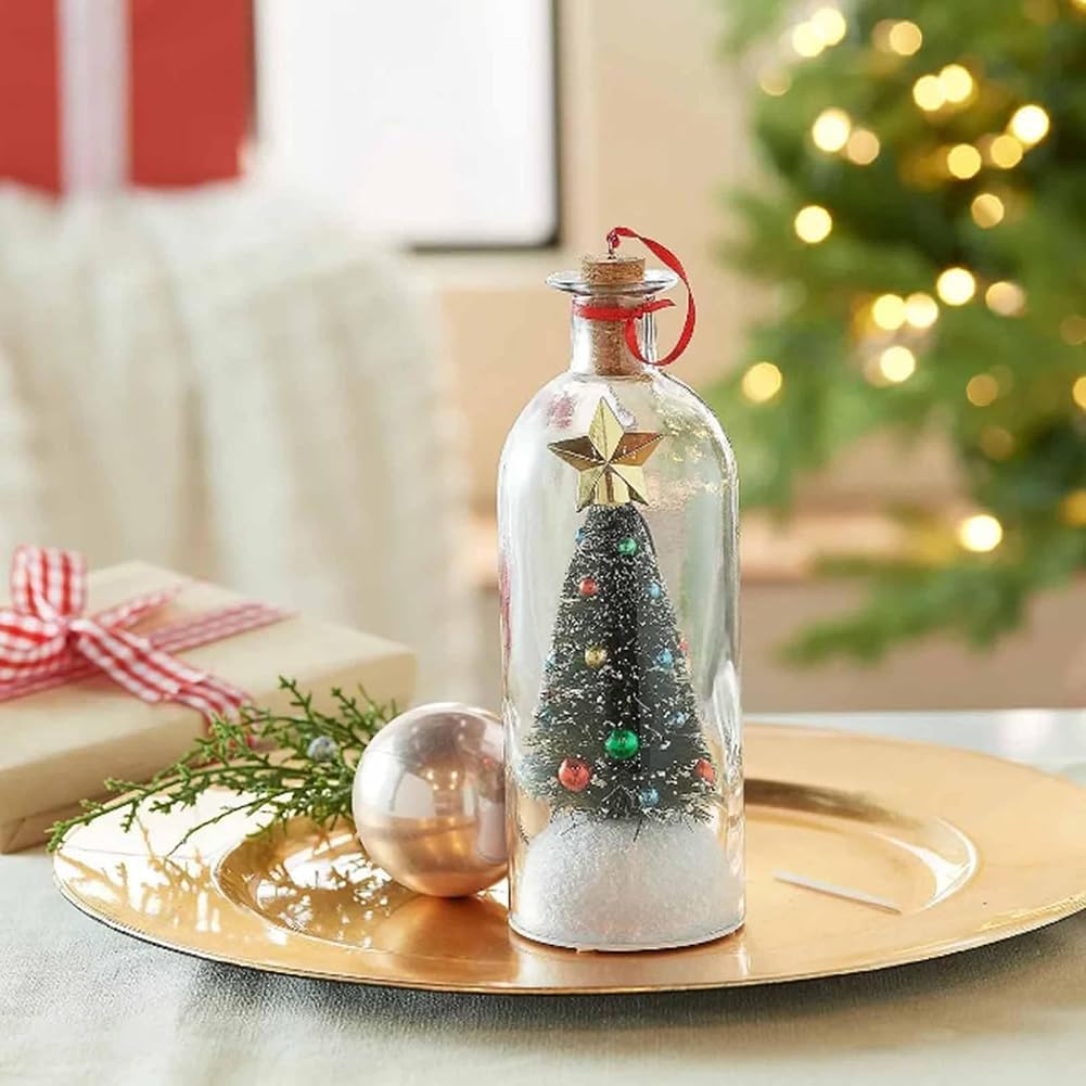 Christmas Tree Message in a Bottle, Recordable Christmas Tree Voice Message Bottle Ornament for Tabletop, Holiday Memories, Snowy Scene in Nostalgic Bottle, Christmas Trees Decoration Gift (2 pcs)