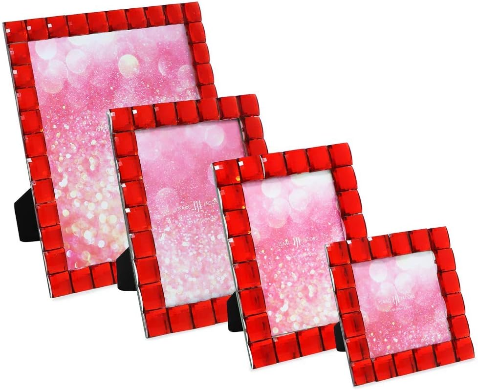 Isaac Jacobs Decorative Sparkling Red Jewel Picture Frame, Photo Display & Home Décor (4x4, Red)