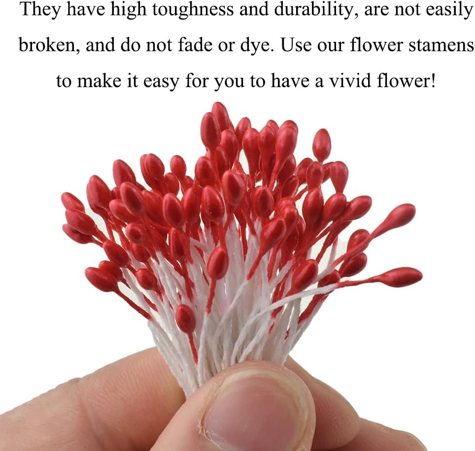HAHIYO 700Pcs 3mm Red Pearl Double Head Flower Stamen Pistil Hand-Made Artificial Flower Pistil Flore Pearlized Floral Stamen Flower Pollen Stamen Holly Berrie for Flower Making Scrapbook Decoration
