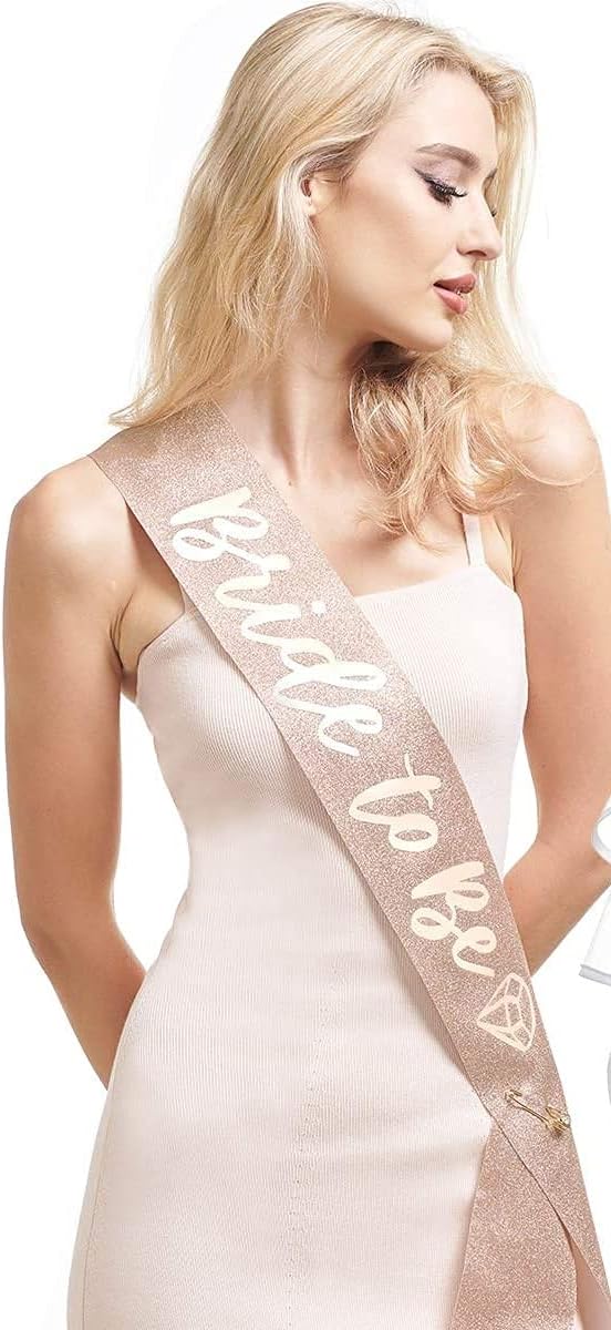 HAPPYLAND Bachelorette Party Decorations Bride To Be Sash Rose Gold Glitter with Gold Foil Letter Bridal Shower Decorations. Wedding Engagement Party Favors Gift Hen Party supplies.
