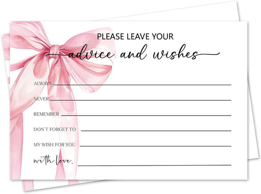 Pink Bow Advice and Wishes Card, Advice Cards for The Bride and Groom, Bridal Shower,Wedding or Baby Shower, Birthday, Graduation, Retirement, Guestbook - 25 Cards -12