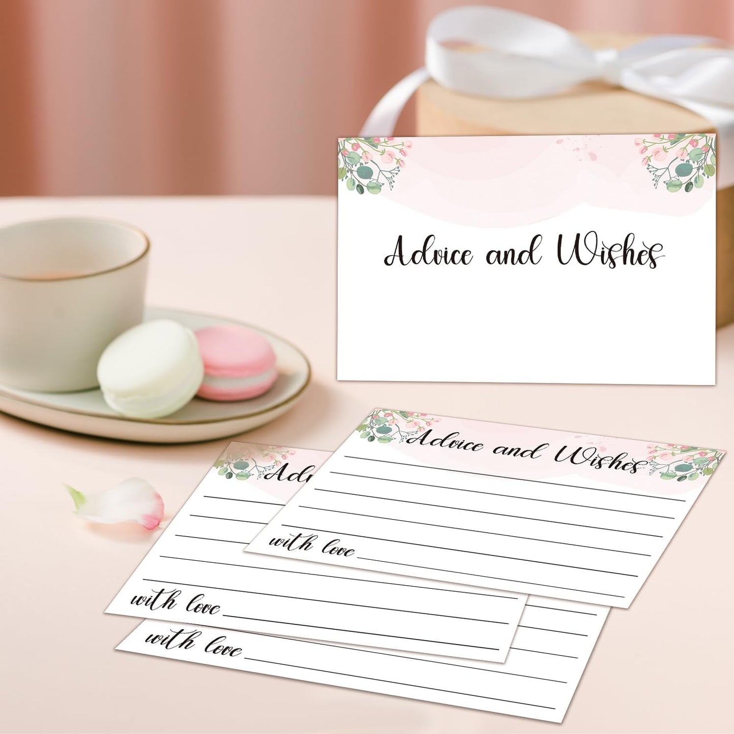 Floral Advice and Wishes Cards, Double-sided Blank Cards Suitable for Weddings, Bridal Showers, Mr and Mrs, The Bride and Groom, Baby Shower, Engagement Party, Pack of 25-03