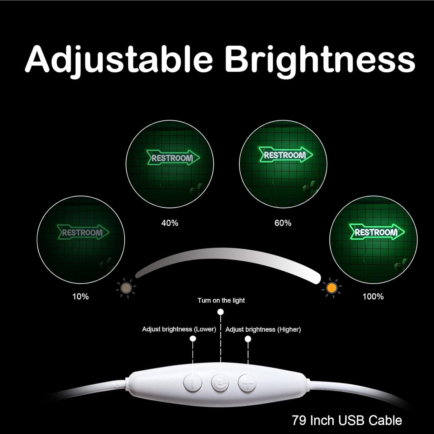 Looklight Restroom Arrow Neon Sign for Wall Decoration Right Arrow LED Light Sign Decor White and Green for Bathroom Hotels,Bars, Hospitals, Homes and Other Places with Toilets