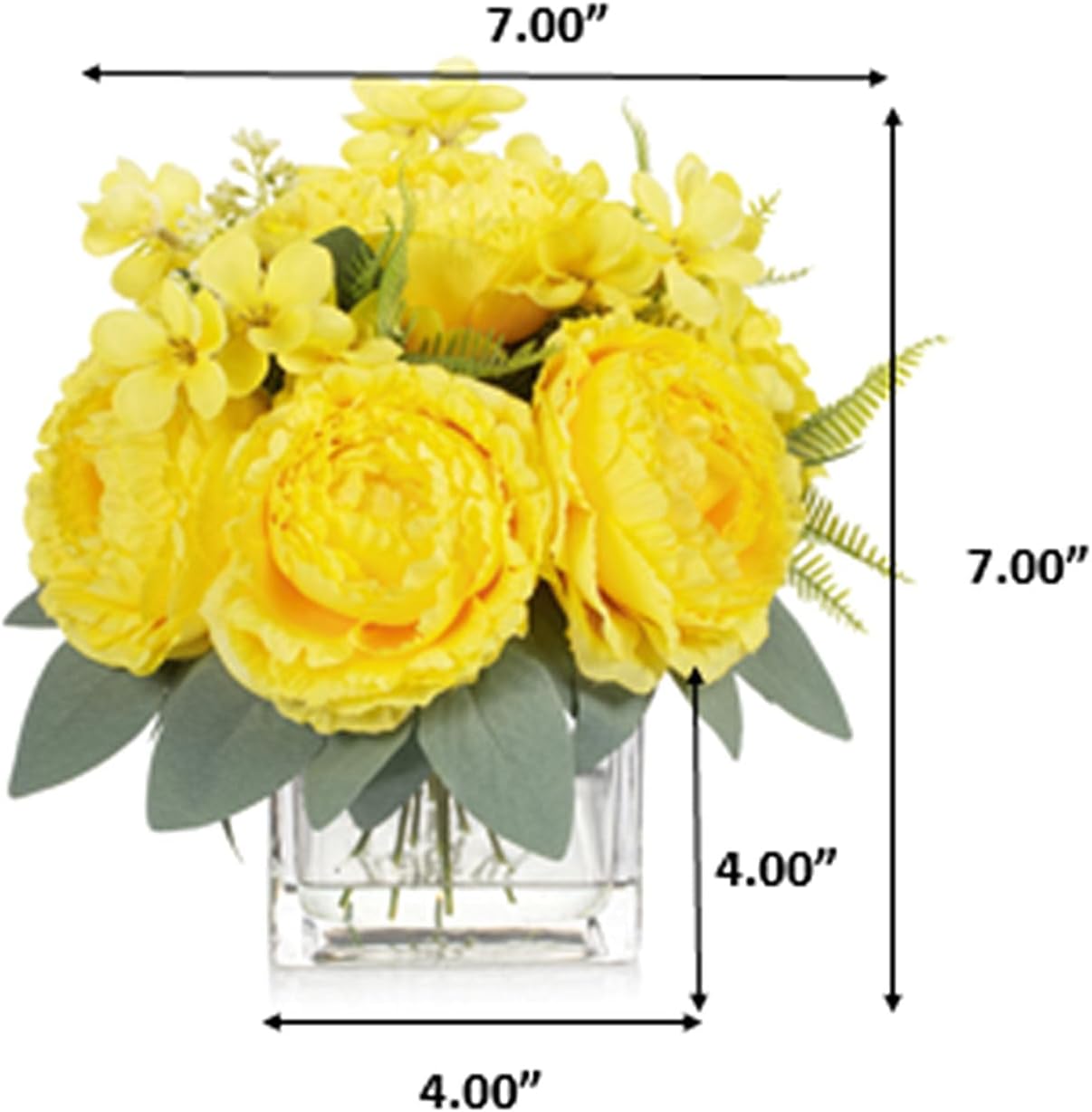 ENOVA FLORAL Artificial Flower Arrangement with Vase,Mixed Artificial Silk Peony Flower in Vase for Decoration Home Office, Wedding Centerpiece (Yellow)