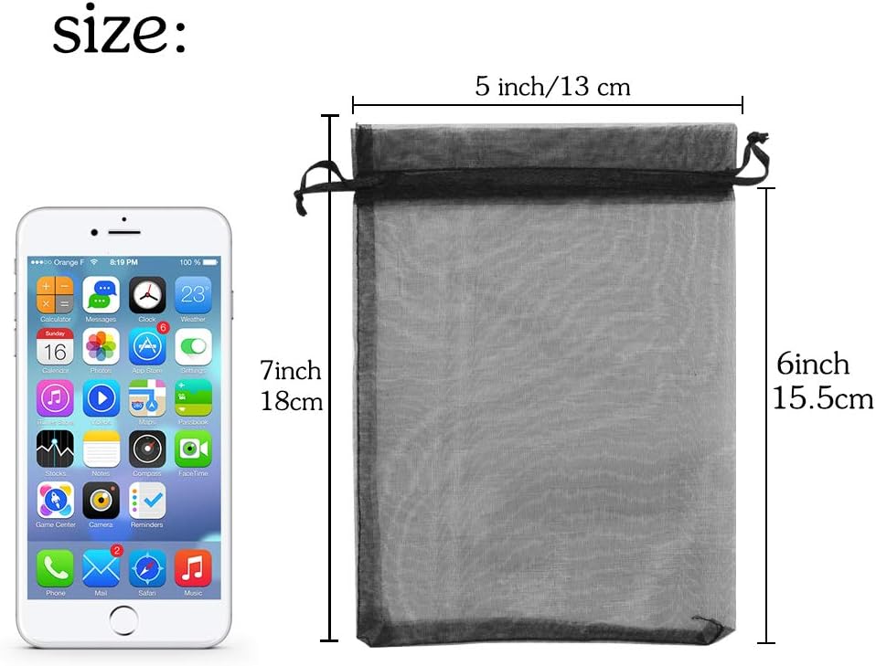 YQL Black Organza Bags,100PCS 5x7 Inch Gift Favor Bags Mesh Fruit Protection Bags Jewelry Pouches Sachet Bags Wedding Party