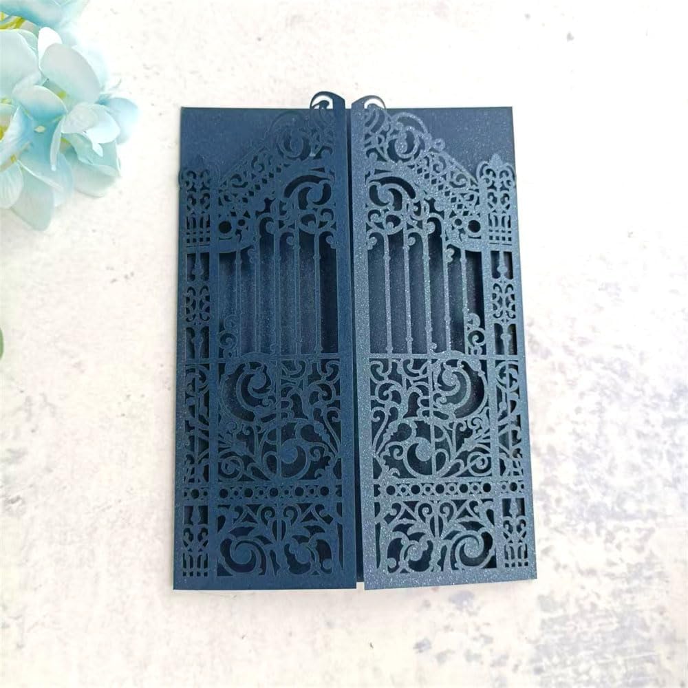 MillaSaw Navy Blue Wedding Invitation Gate Laser Cut Card Marriage Engagement Ceremony Invite 25Pcs (4.9"x7.1", navy blue)