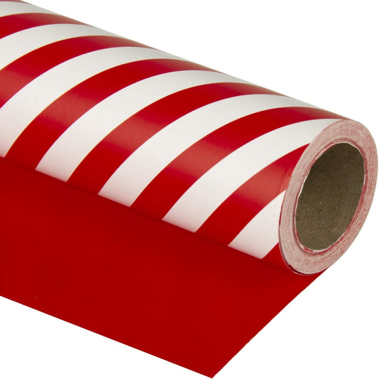 WRAPAHOLIC Reversible Wrapping Paper - Mini Roll - 17 Inch x 33 Feet - Red and Stripes Design for Christmas, Birthday, Holiday, Wedding, Baby Shower