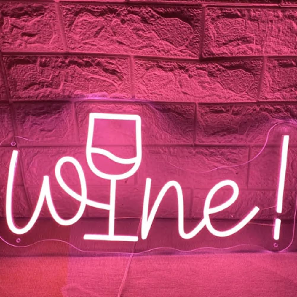 Wine Neon Sign Wine Cup Led Light Wedding Sign Home Party Bar Decor Shop Logo Welcome Sign Wall Décor USB Size:20inch