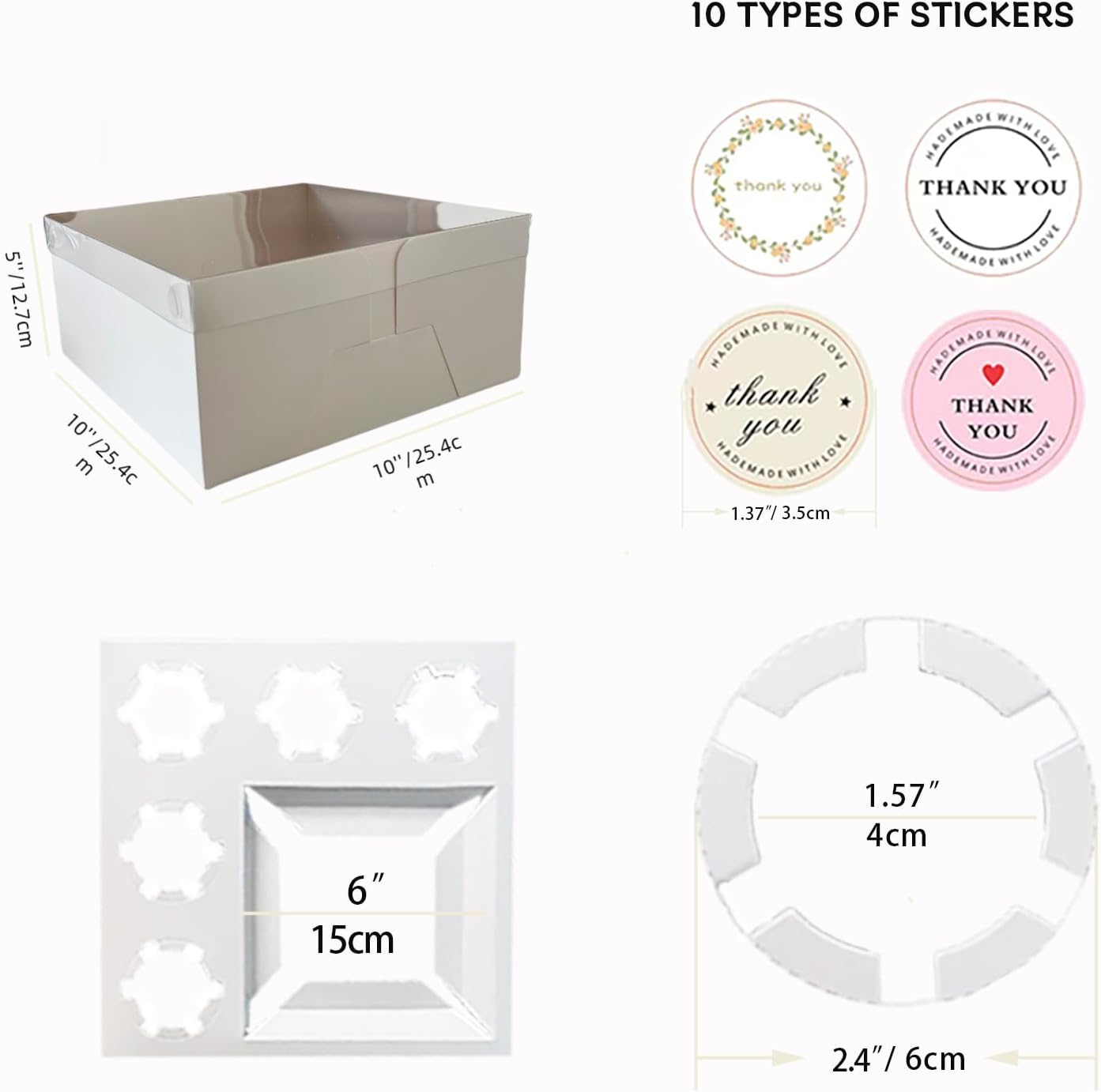 Bento Cake Box - Easy to Assemble White 4-inch Cake and 5 Cupcakes Box With Insert - 5 Sets Base for Family Birthday Party Mother's Day