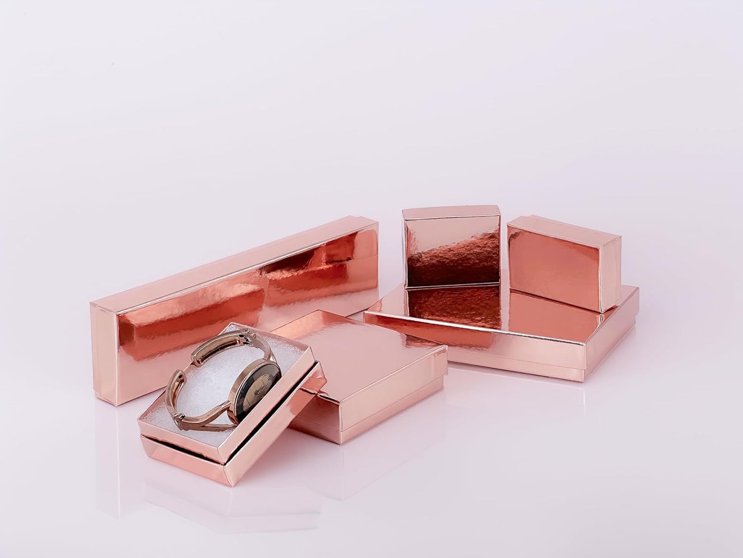 TheDisplayGuys - 25-Pack #53 Kraft Paper Cardboard Gift Boxes/Jewelry Cases w. Cotton Padding & Lid - Rose Gold - (5.4" x 3.9" x 1.0")