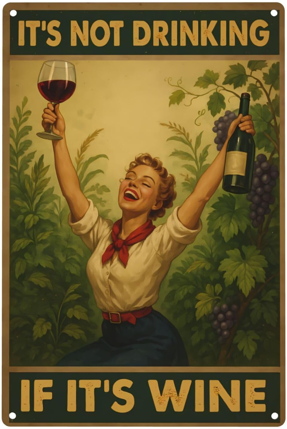 Funny Wine Aluminum Sign - "It's Not Drinking If It's Wine" - Vintage Metal Wall Decor for Bar, Kitchen, or Home - 8"x12"