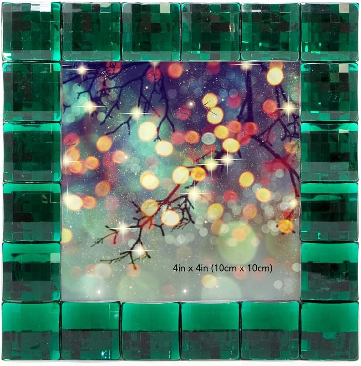 Isaac Jacobs Decorative Sparkling Jewel Picture Frame, Photo Display & Home Décor (4x4, Emerald Green)