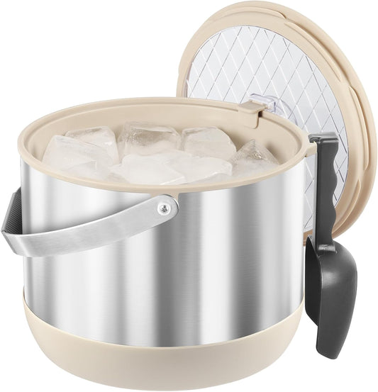 5Quart/4.8L Insulated Ice Bucket with Scoop & Lid, Double-Wall Ice Bucket,Large Party Bucket BPA Free for Cocktail Bar, Champagnes (White)