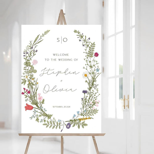 Wildflower Wedding Welcome Sign, Floral Wedding Signs