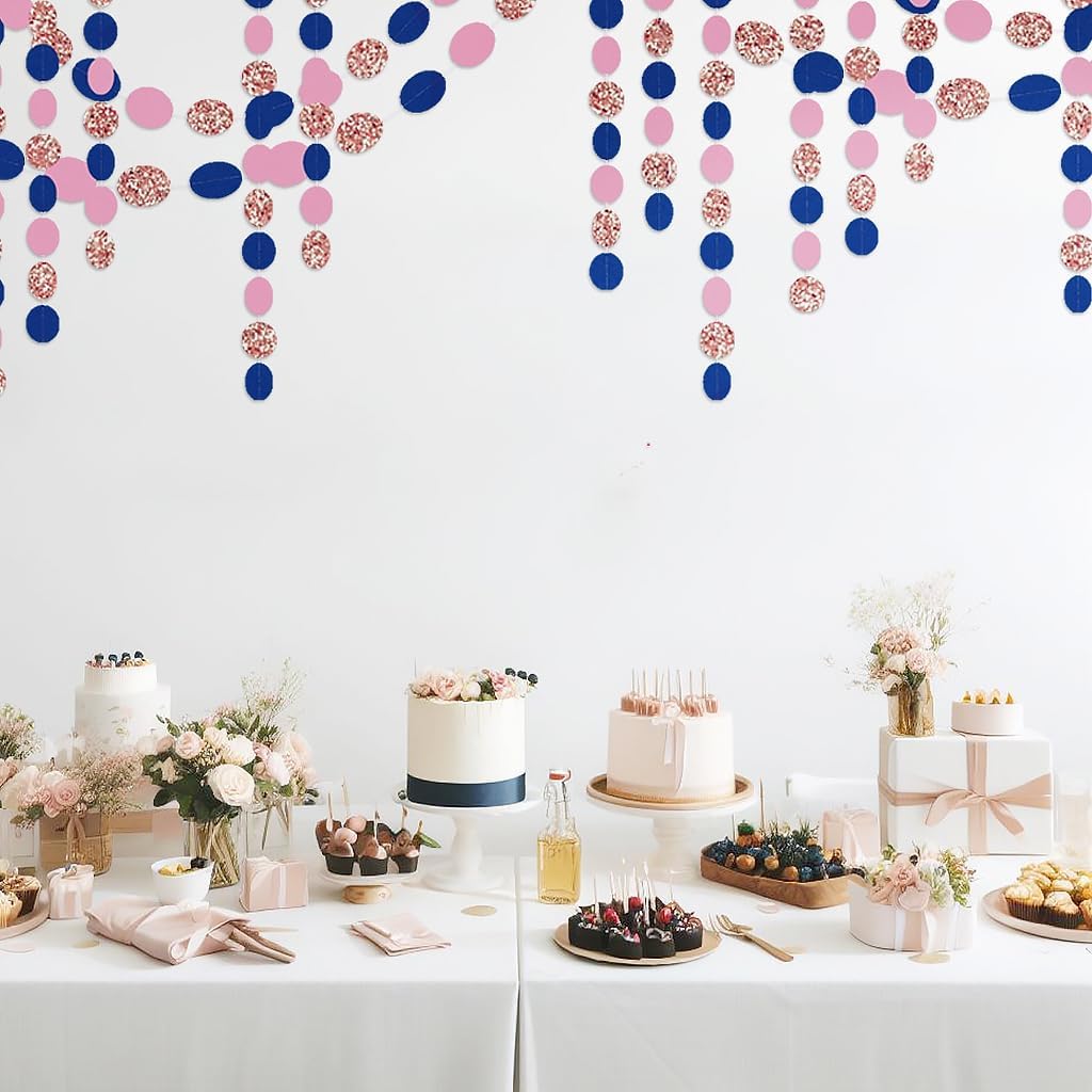 Rose-Gold Navy-Blue Pink Party Decorations – 52ft Paper Garland Gender Reveal Bridal Baby Shower Decoration Birthday Engagement Bachelorette Wedding Hanging Decor HongTongTong