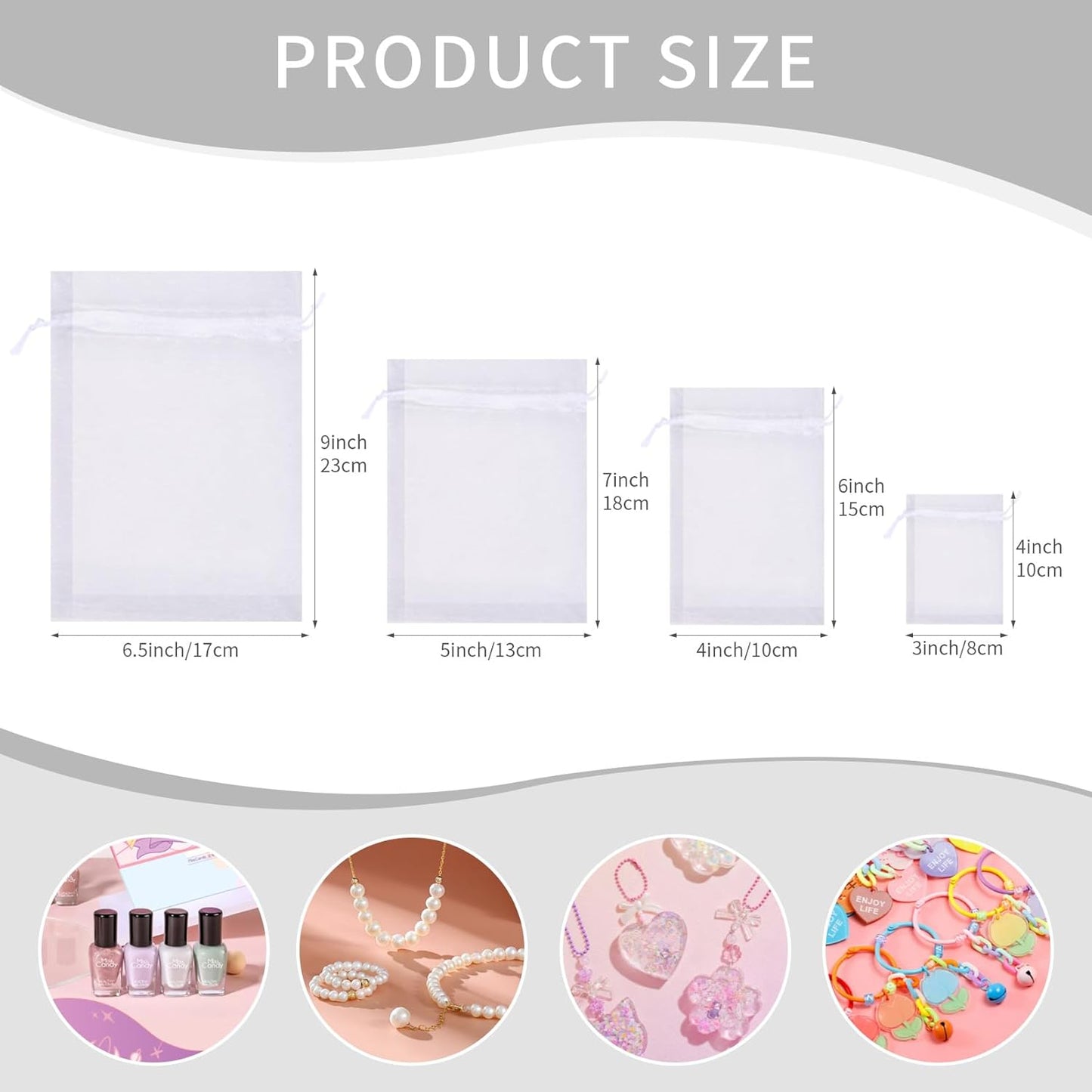 50 Pcs White Organza Bags 5x7 Inch, Small Mesh Bags Drawstring Gift Bags Party Favor Bags for Jewelry Candy Christmas