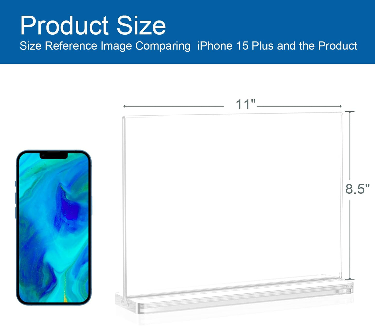 BlueValley 12 Pack Acrylic Sign Holder 8.5 x 11 Inch Horizontal - Clear Display Plastic Table Menu Signs Stand, Double Sided Flyer Holder Standing for Picture Paper Frame Holder Stand Home Office Retail Show Fair