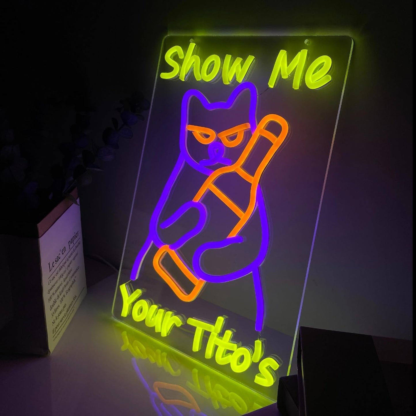 Neon Sign Cat Tito Light for Home Bar Pub,Dimmable LED Wall Light for Party Decoration, Cat Beer Neon Sign Funny Neon Signs for Bedroom Man Cave Home Bar Decor
