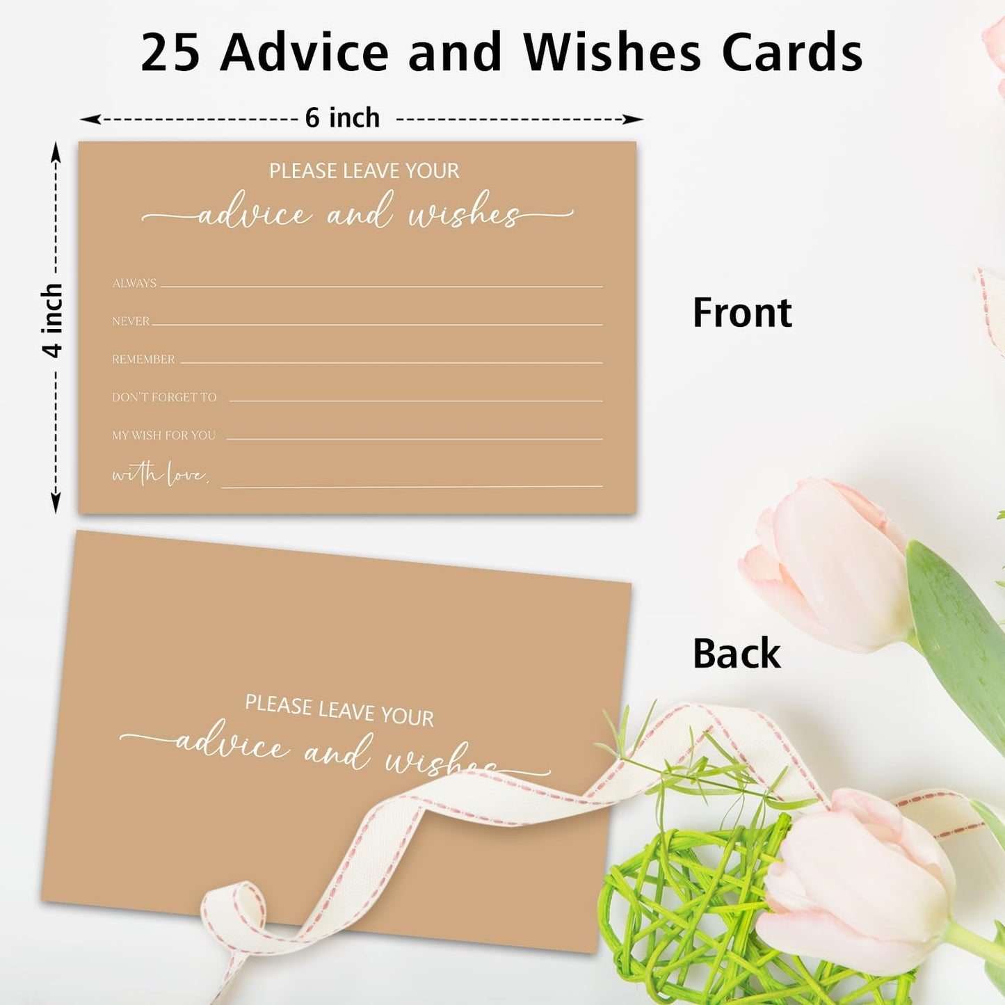 Brown Advice and Wishes Card, Advice Cards for The Bride and Groom, Bridal Shower,Wedding or Baby Shower, Birthday, Graduation, Retirement, Guestbook - 25 Cards -06
