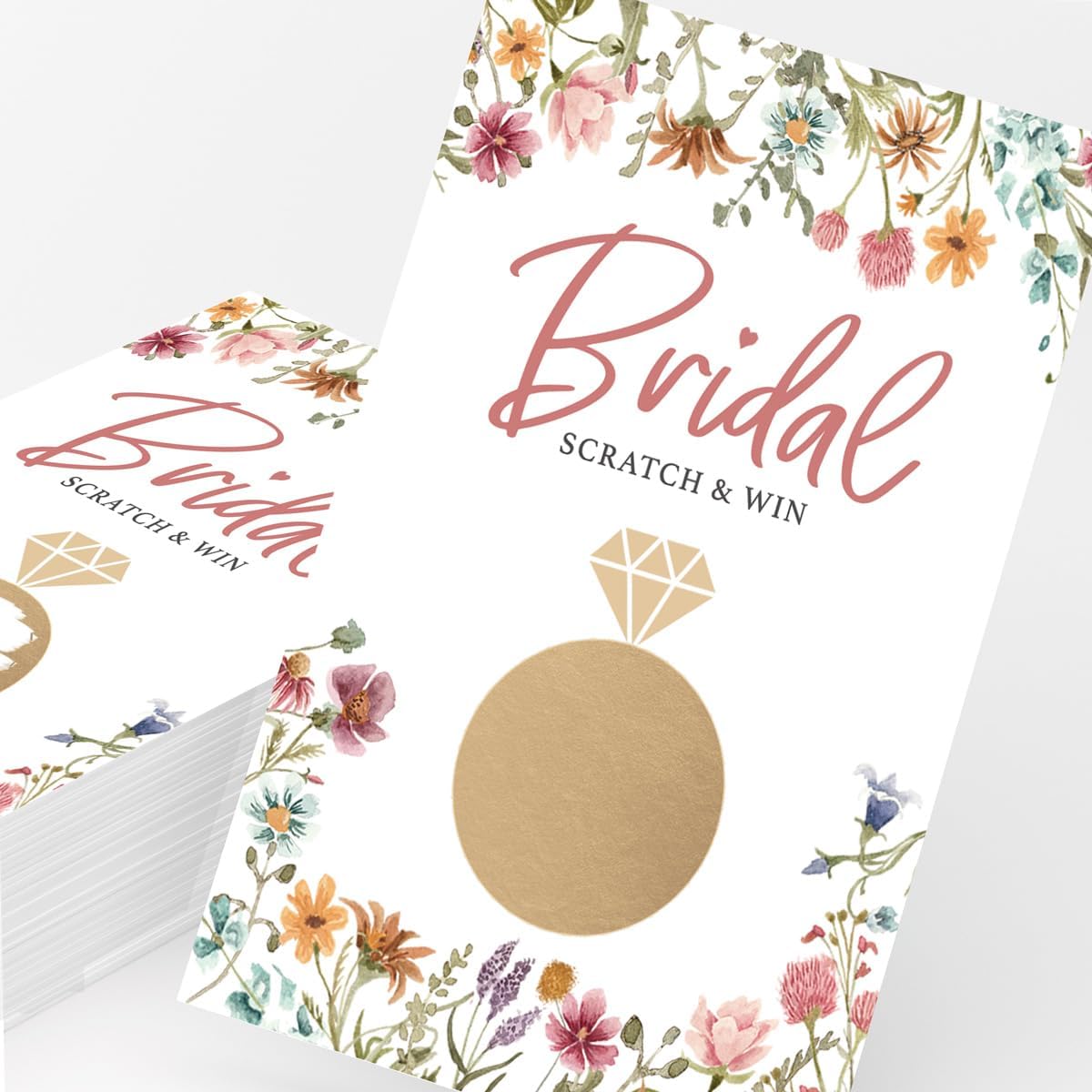 Printed Party Bridal Shower Games – Scratch Off Raffle Cards, Fun Wedding Shower Game, Love In Bloom Wildflower Design, 30 Cards & Stickers