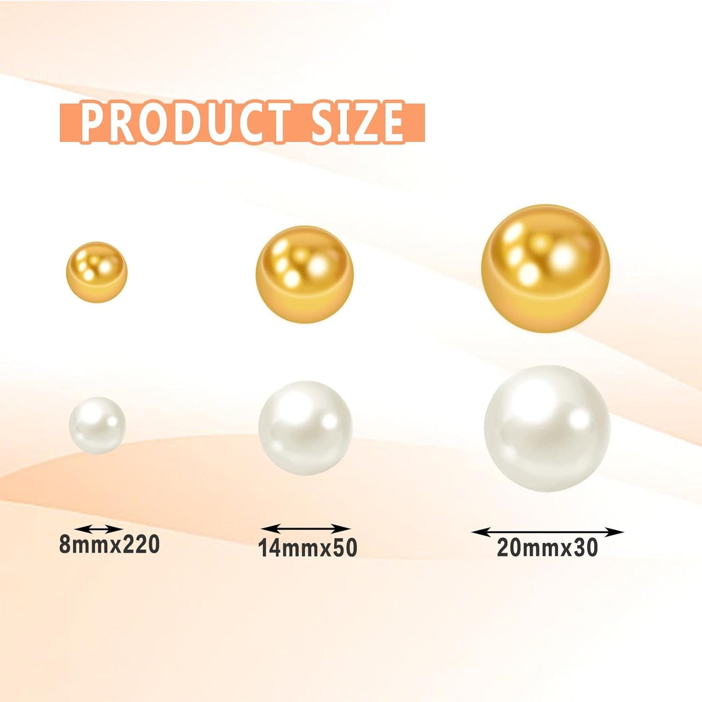 300Pcs Vase Filler Ivory and Golden Yellow No Hole Faux Pearl Beads for Vase Filling Decorations, Candle Centerpieces, Wedding Centerpieces, Home Party Decor (8/14/20mm)