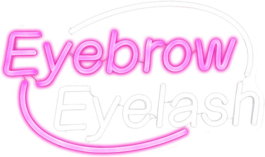 Eyebrows Eyelash Neon Sign, Pink and White Letter Neon Lights For Wall Decor, Girls Makeup Room Bedroom Beauty Salon Eyelash Studio Decoration（16.5 X 10.2 inch）