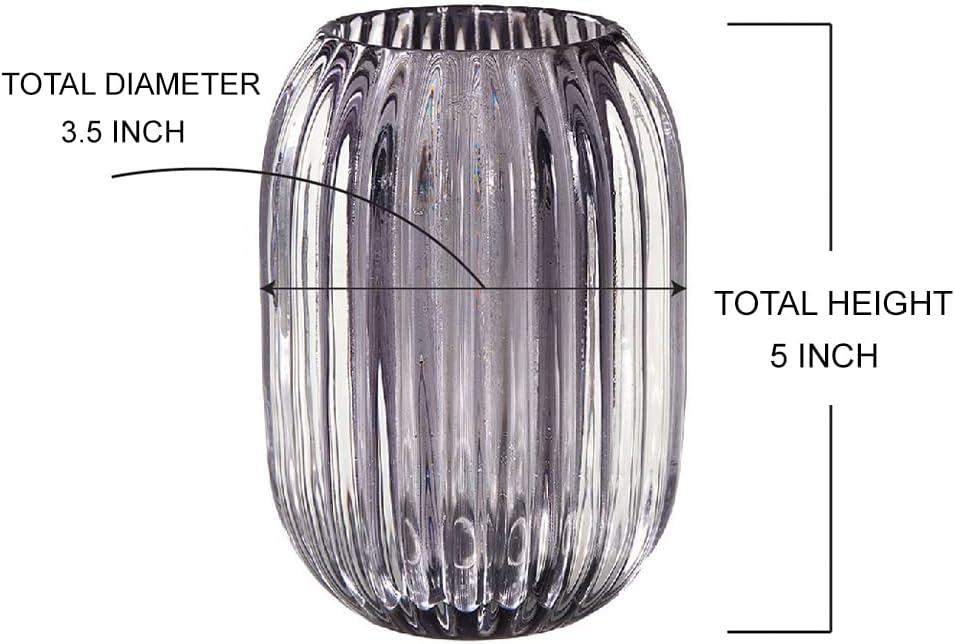 Serene Spaces Living Smoke Grey Optical Glass Votive Holder, Perfect for Weddings and Home Décor, Measures 5" Tall and 3.5" Diameter