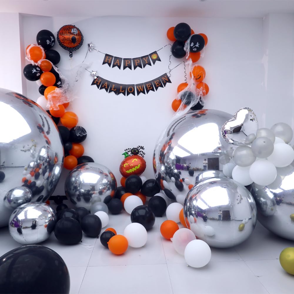 Inflatable Mirror Ball Set - Airtight PVC Spheres for Parties, Weddings, and Events. Perfect for Decoration, Hanging, and Displays. Includes Electric Pump (Silver, 24in-2pk_32in_39in_47in_71in)