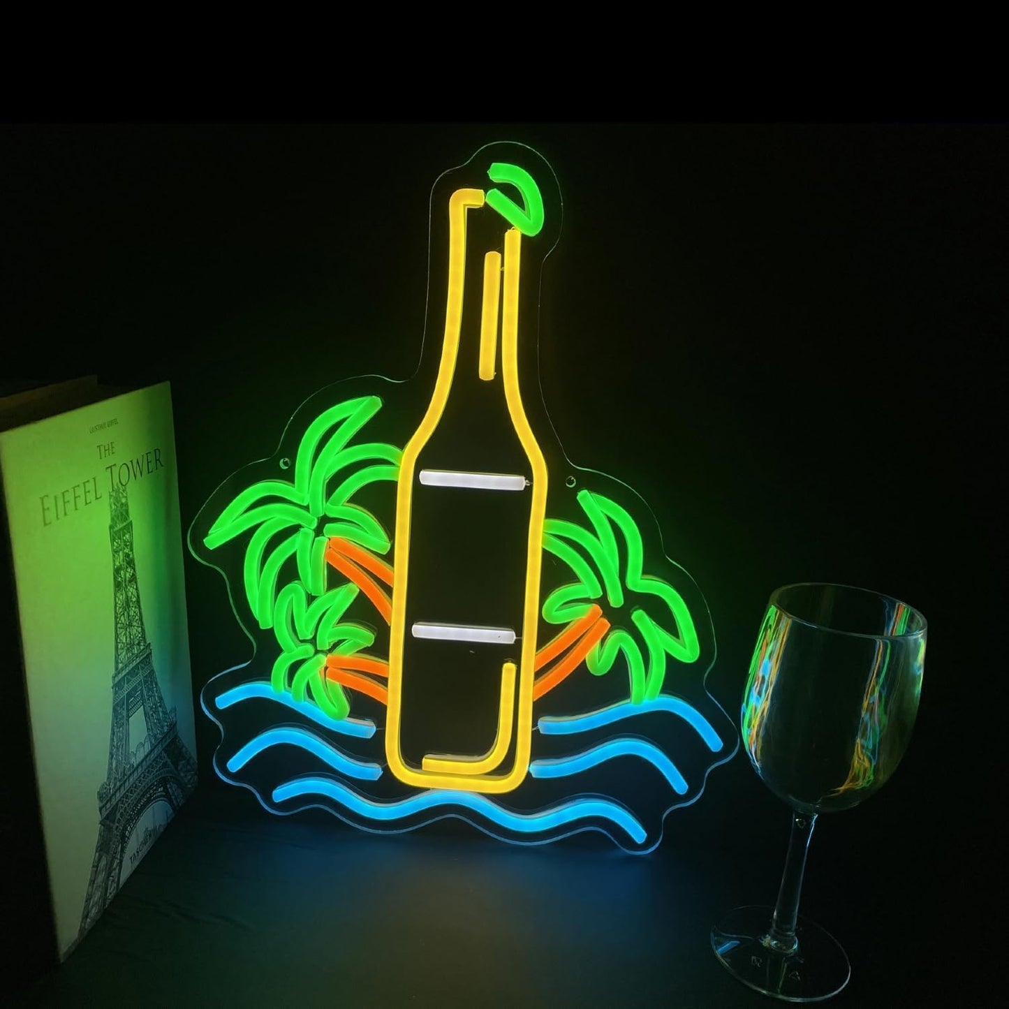 Palm Tree Beer Bottle Neon Sign Dimmable LED Neon Light for Wall Decor, Neon Light Up Signs for Man Cave Pub Store Party Club LED Lights Decor