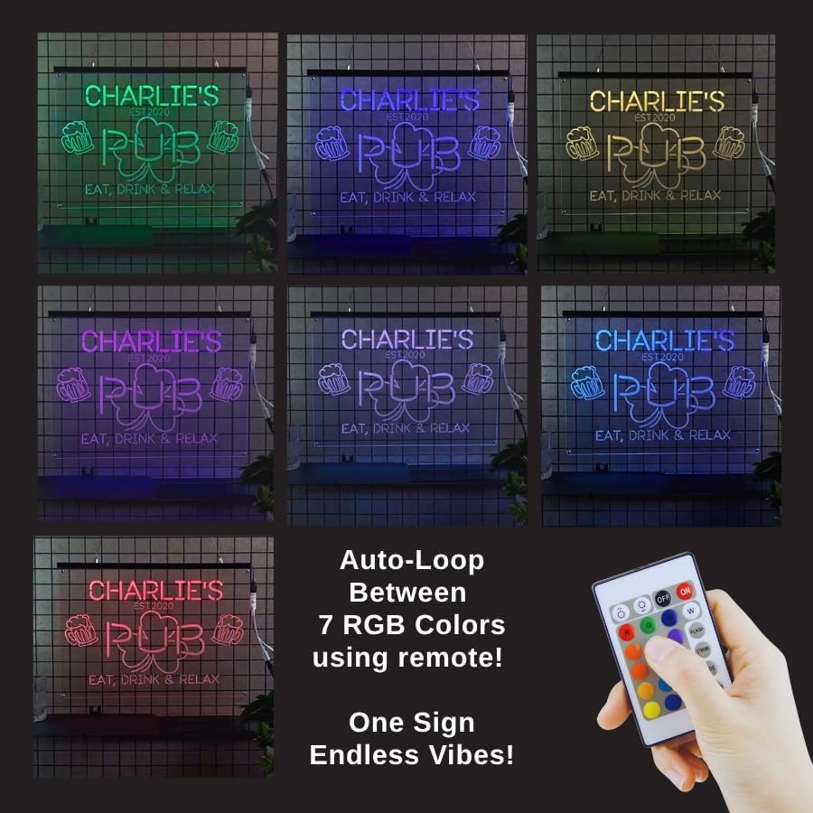 Personalized Basement Bar LED Neon Sign, Custom Name Happy Hour Acrylic Wall Light for Home Bar & Man Cave Decor