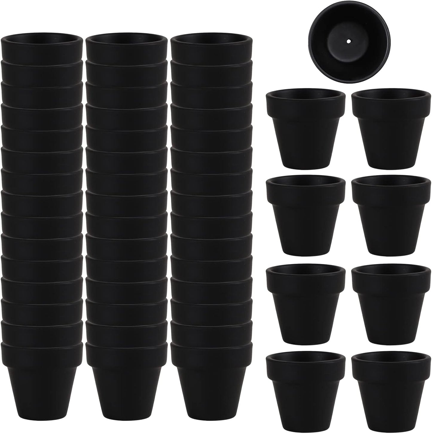 54 Pcs Small Mini Black Clay Pots 2.1'' Terracotta Pot Clay Ceramic Pottery Planter Cactus Flower Pots Succulent Nursery Pots- Great for Window Boxes, Cactus, Plants, Crafts, Wedding Favors
