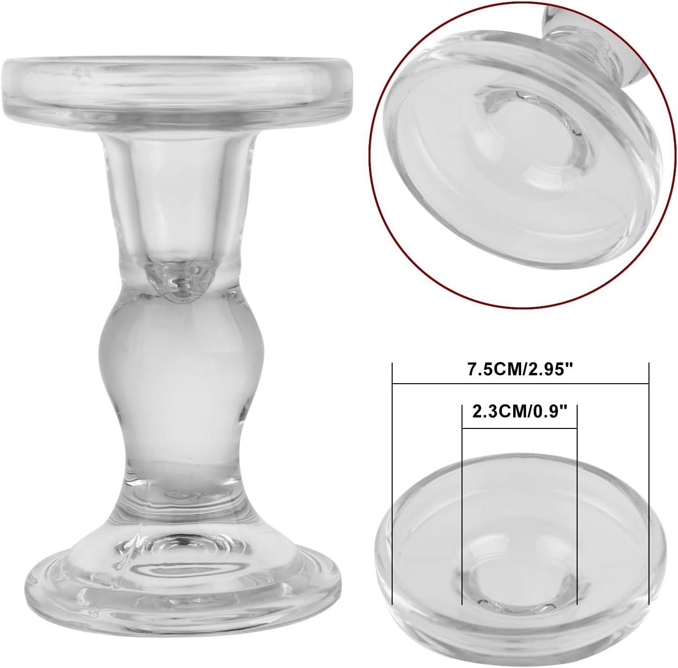 6-Piece Set of Glass Candlestick, Crystal Candlestick Holder Holder and Conical Candle, Christmas Candle Holder Decoration, Family Living Room Wedding Candle Holder (Clear 2sets)