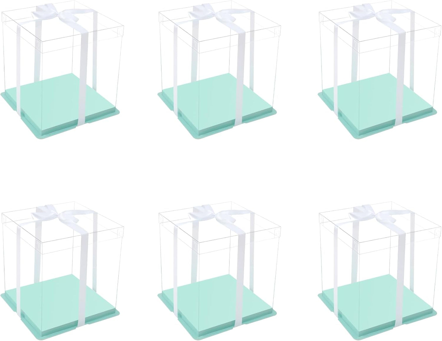 XININSUN 4inch clear cake box with ribbon,7x7x8inch small cake carrier,Bakery Take Out Transport Containers clear gift boxes for wedding,birthday,party(6pcs-green)