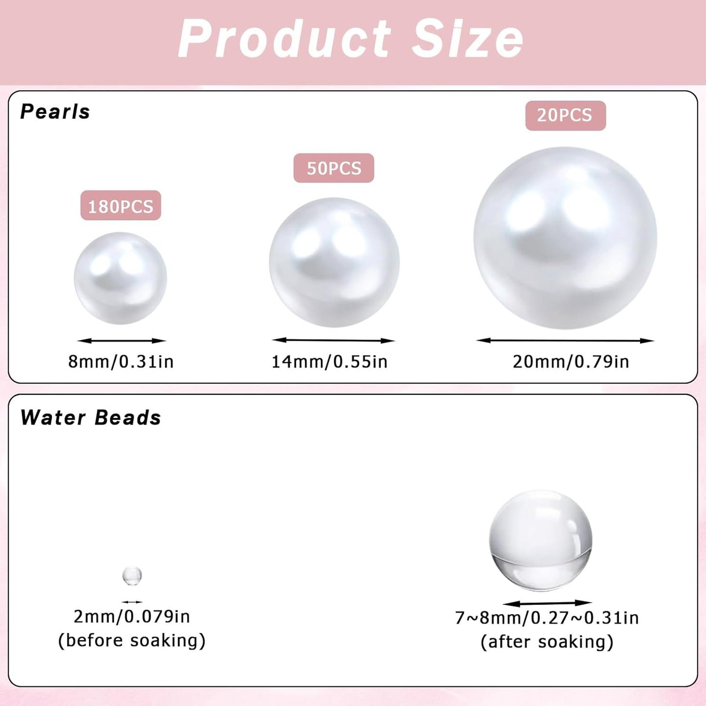Floating Pearls for Centerpieces Vases, 250PCS White No Hole Fake Pearl Beads and 4000PCS Water Beads for Vase Filler Floating Beads for Wedding Home Party Decoration (White 8/14/20mm)