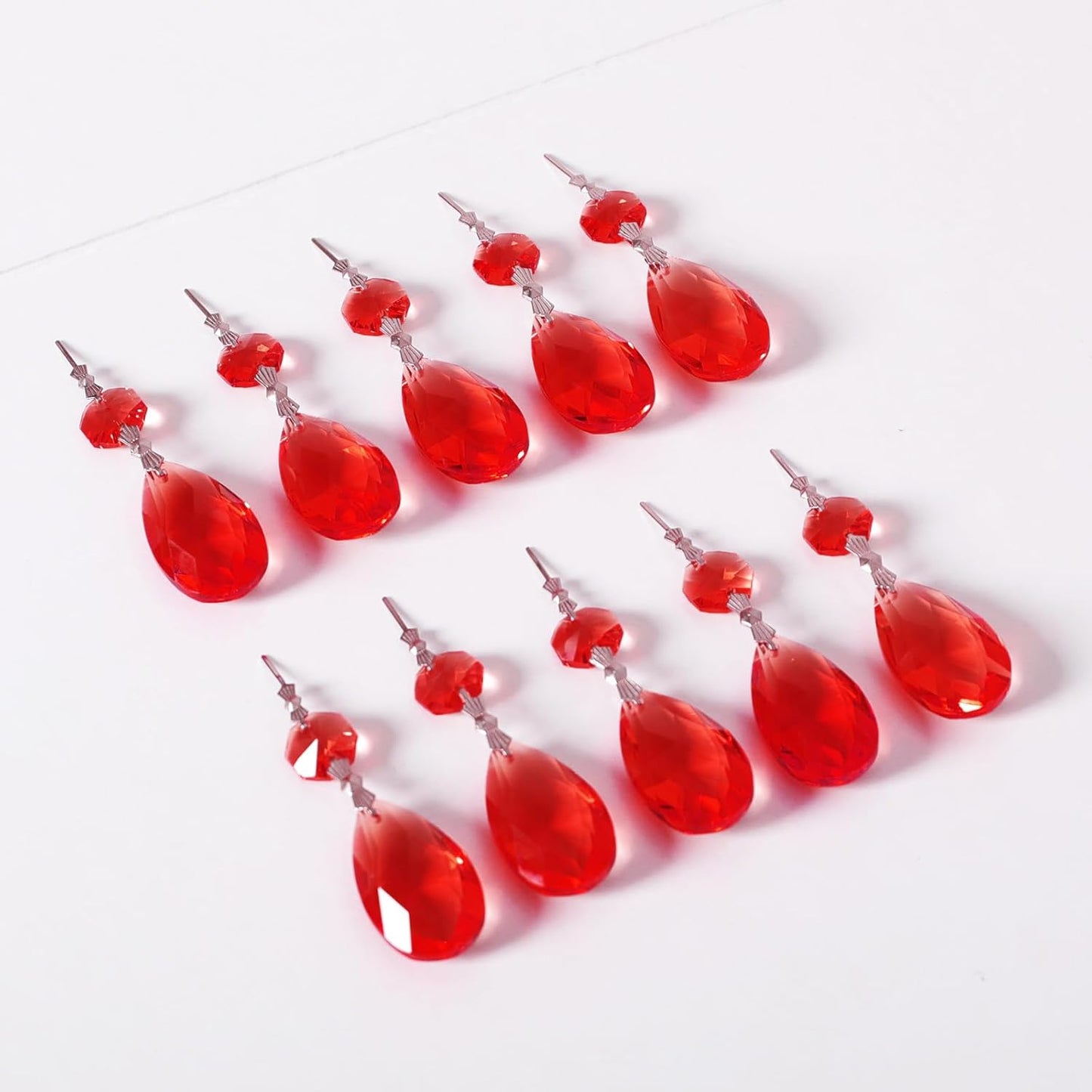 10pcs Crystal Prisms Chandelier Red Ornament Pendants Rainbow Maker 38mm Drop Prism Hanging Prisms for Wedding Party Chrismtmas Decoration DIY Jewelry